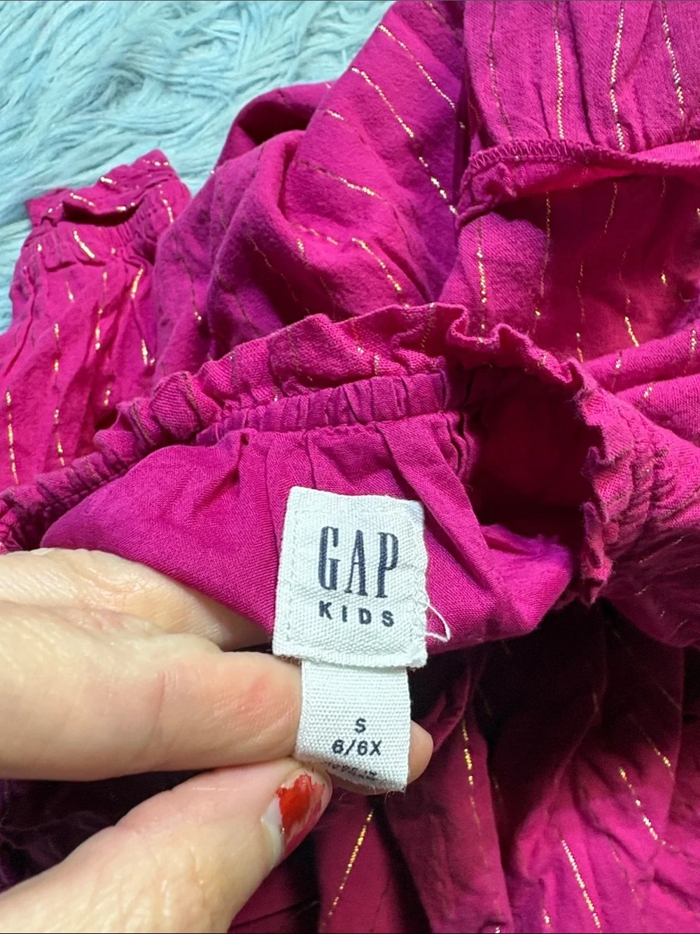 GAP Girls' Magenta Tiered Long Sleeve Dress with Metallic Stripes Sz S